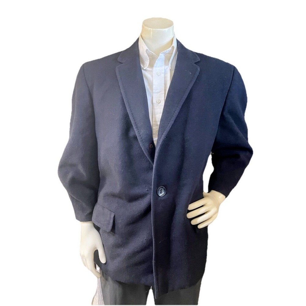 VTG Crombie Scotland Hudson’s Detroit Wool Cashmere Overcoat Navy Mens XL/48